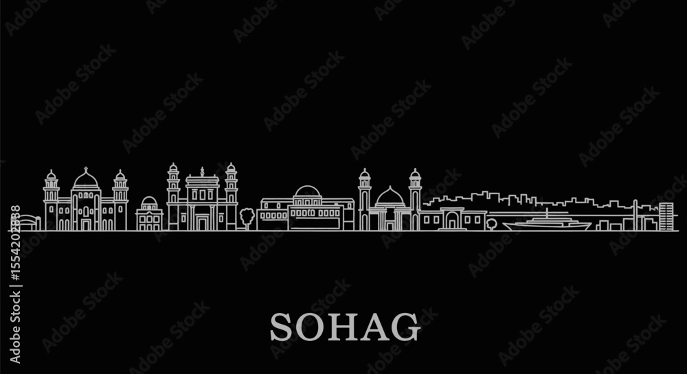 Fototapeta premium Sohag Egypt Skyline White Line.