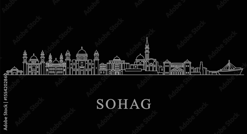 Obraz premium Sohag skyline with Egypt City silhouette, and vector.