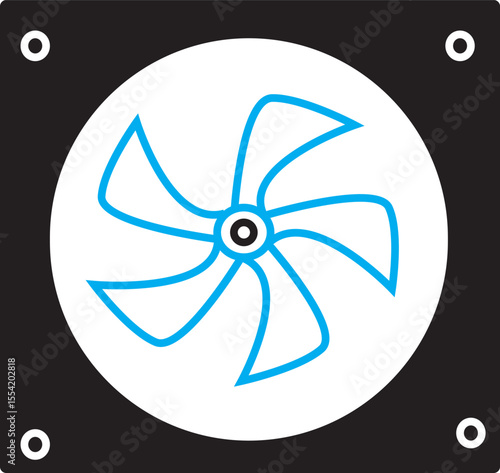 Vector Illustration of Stylish Electric Fan with Black Frame and Blue Blades for Modern Cooling, Air Circulation, and Ventilation Concept for Home and Industrial Use"
