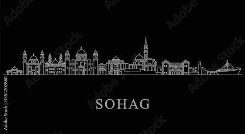 Sohag skyline with Egypt City silhouette, and vector.