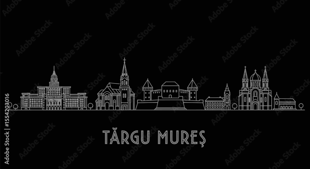 Fototapeta premium Targu Mures with Romania Skyline Icon Outline.