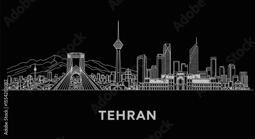 Tehran skyline vector on black background.