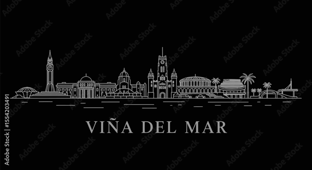 Fototapeta premium Via del Mar Skyline with Chile Minimalist Design.