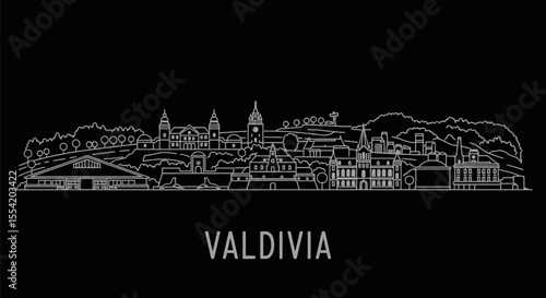 Valdivia city skyline with Chile, outline, and minimal.
