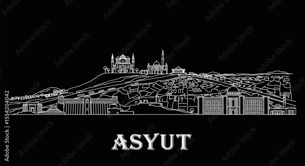 Fototapeta premium Asyut with Egypt, and Skyline Cityscape silhouette art.
