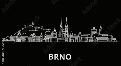 Brno skyline Czech Republic Landmark outline.