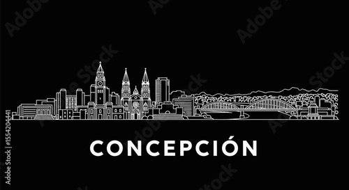 Concepcion Chile Skyline Silhouette with Black.