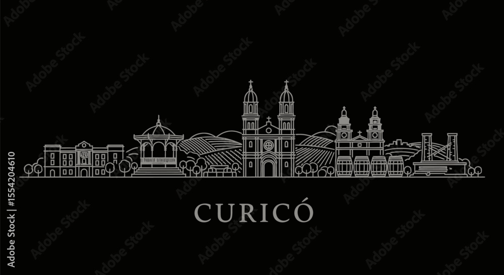 Naklejka premium Curic Chile Skyline Landmark Vector.
