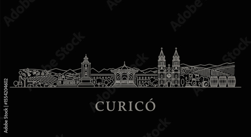 Curic Chile Skyline Silhouette Icon Vector.