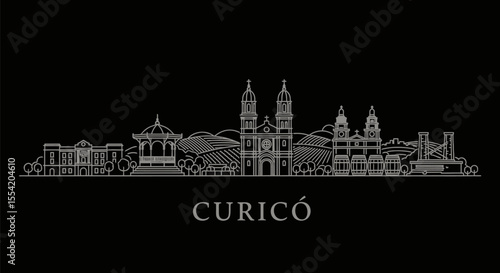 Curic Chile Skyline Landmark Vector.