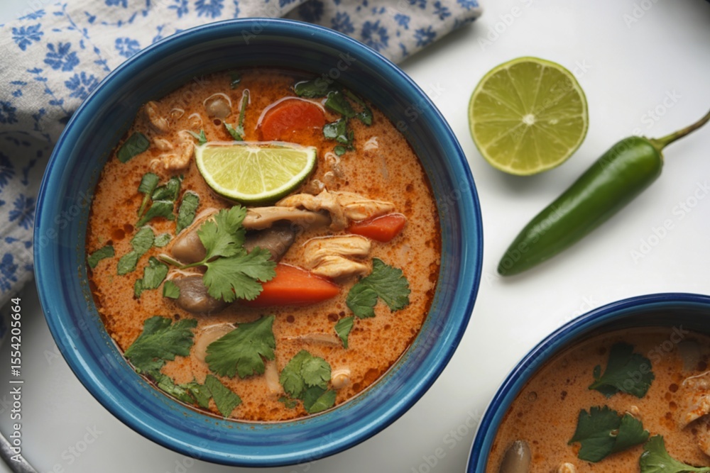 a vibrant Thai tom yum soup a vibrant Thai tom yum soup