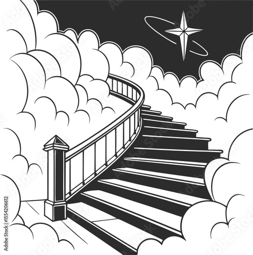 Stairway to heaven in the city, an architectural illustration of sky-high steps among clouds