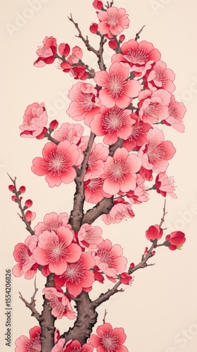 Wallpaper Mural Wood block print illustration of Cherry blossom flower cherry plant petal. Torontodigital.ca