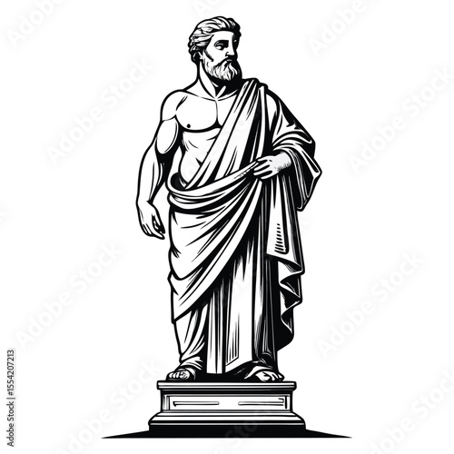 An old marble sculpture of a religious woman, symbolizing justice, stands before a church, echoing the monument of liberty