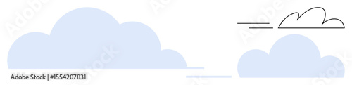 Two cloud designs, one soft and blue, one outlined with motion lines expressing swift movement. Ideal for weather, technology, progress, innovation, streamlining, efficiency simple flat metaphor