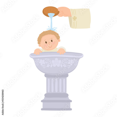 Catholic baptism of baby with water. Ritual of baptism for baby.