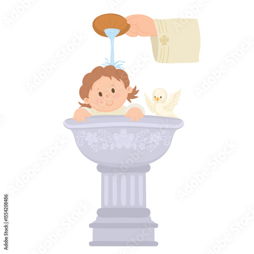 Catholic baptism of baby with water. Ritual of baptism for baby.