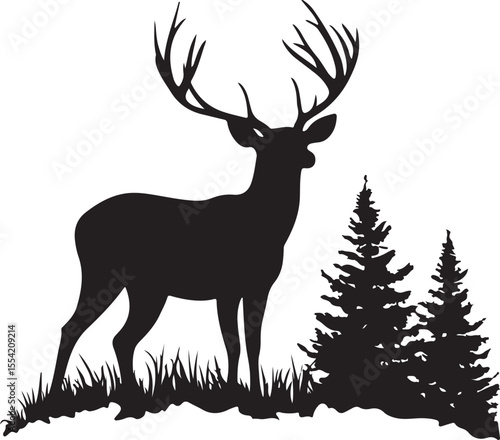 deer in the forest, deer, animal, reindeer, vector, silhouette, nature, illustration, wild, mammal, antler, wildlife, stag, goat, cartoon, hunting, winter, forest, buck, horn, elk, horns, design, draw