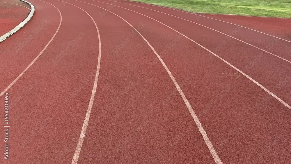 Red running track field daytime POV shot. Red running track field daytime POV shot.