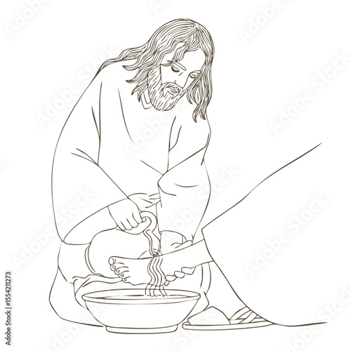  illustration of Jesus Christ washing his apostle feet.