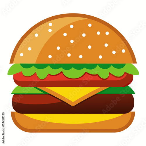 Delicious Burger Illustration Featuring Fresh Ingredients and a Mouthwatering Patty Perfect for Food Blogs Restaurant Menus and Fast Food Promotions with a Clean and Modern