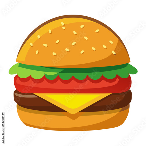 Cartoon Style Burger Illustration with Lettuce Tomato Cheese and Sesame Seed Bun a colorful and vibrant depiction of a classic fast food favorite isolated on