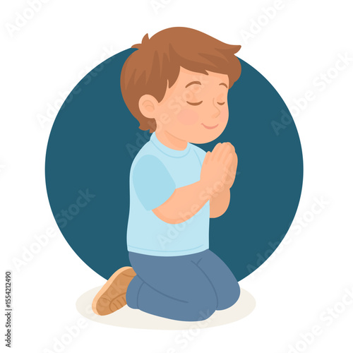 Cute praying little boy on their knees with hands folded in prayer.