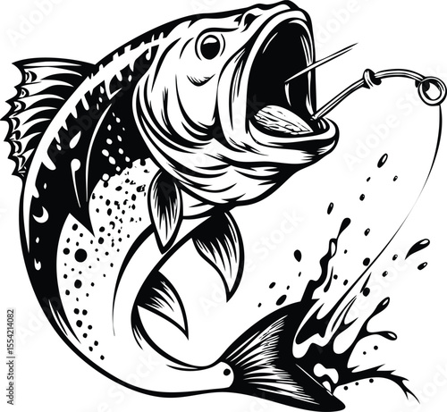 Illustration of a powerful fish jumping out of the water
