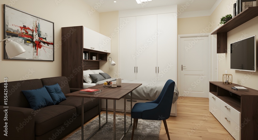 Fototapeta premium Small studio apartment interior design