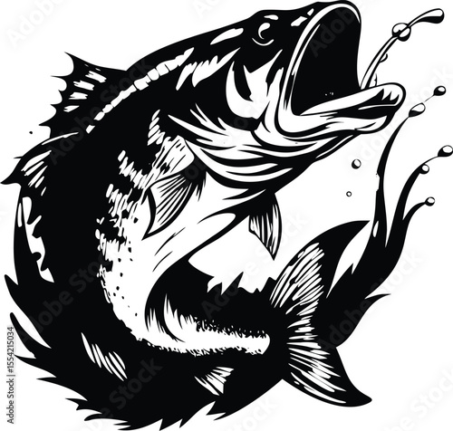 Illustration of a powerful fish jumping out of the water 
