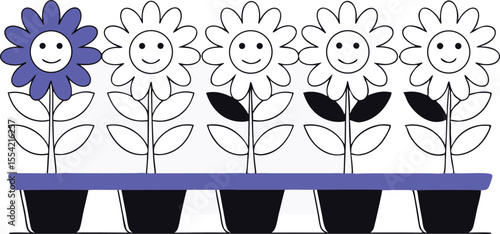 A flower for each pH level from 0–14, styled in toon form with expressive features