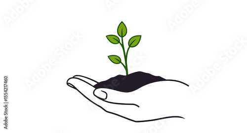 Hand holding a plant, Eco hand icon, Plant in hand, Growth in hand, Sustainability symbol, Nature care, Green hand illustration, Hand with sprout, Earth day concept, Environmental care, Seedling in ha