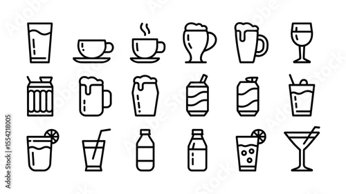 Beverage icons collection isolated on a transparent background