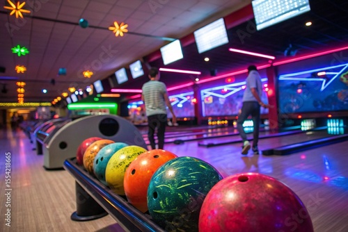 Wallpaper Mural A bowling alley with neon lights and a sign that says "Serenity" Torontodigital.ca