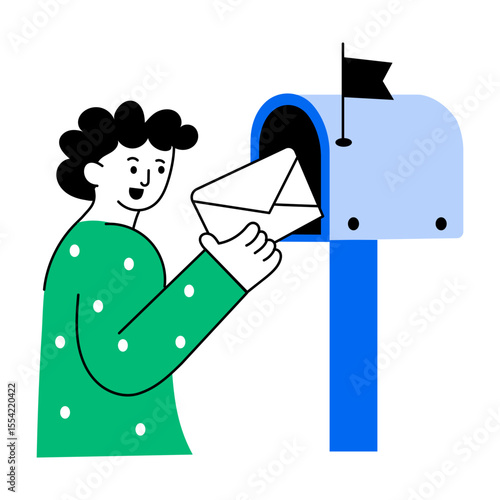 A flat illustration showing a character sending mail
