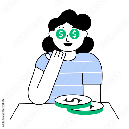 A flat style illustration showing a person seeing a lot of money
