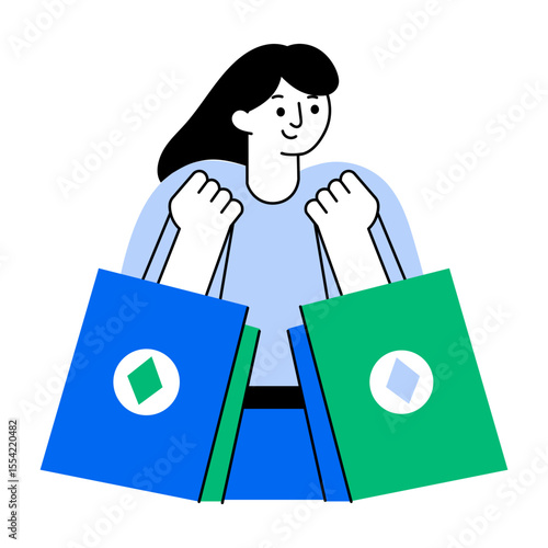 A flat style illustration showing woman enjoying shopping time

