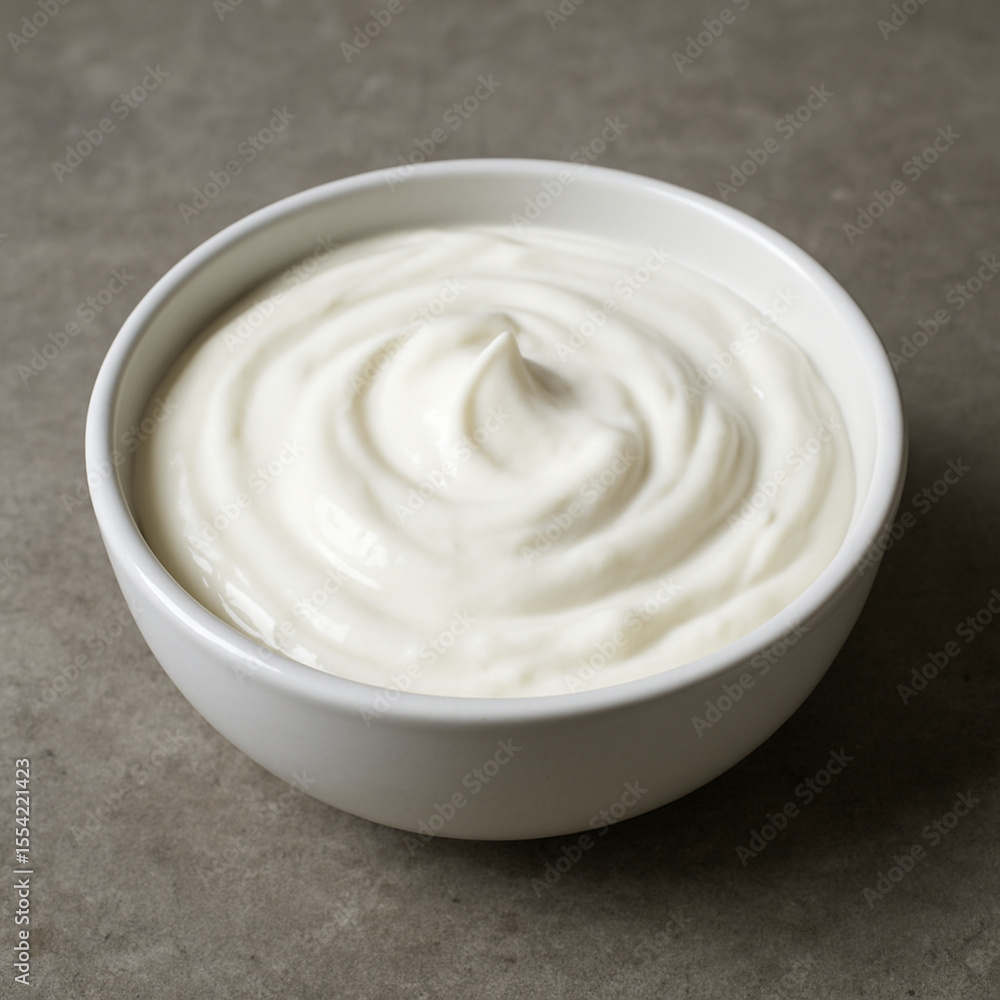 Healthy Plain Yoghurt Presented Neatly in Ceramic Breakfast Bowl Healthy Plain Yoghurt Presented Neatly in Ceramic Breakfast Bowl