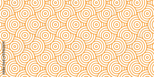 Overlapping creative diamond circle abstract orange and yellow pattern background with waves texture. geometric digital fabric pattern circles floral round lapping white retro background.	
