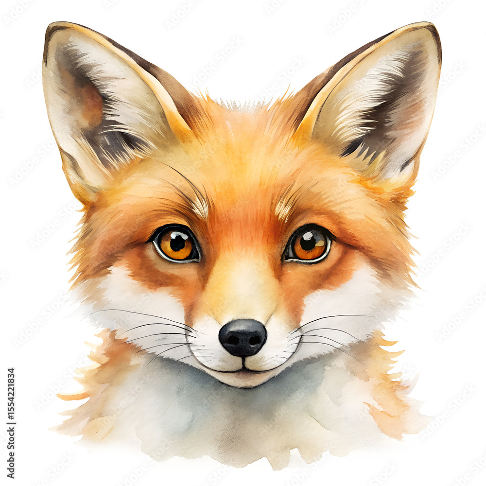 Fototapeta premium Watercolor cute fox face animal illustration isolated on transparent background