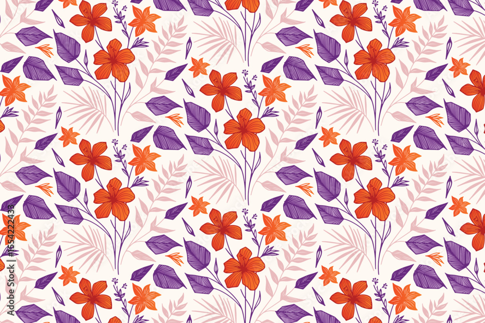 botanical cotton flower pattern with abstract one line leaves in seamless repetition for bedsheet, kitchen linen, and fashion design
botanical cotton flower pattern with abstract one line leaves in seamless repetition for bedsheet, kitchen linen, and fashion design