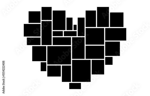 Photo frame , collage, grid. Templates heart mosaic illustration. Vector love concept. Valentine s Day mood board