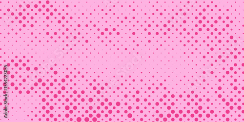 Pink Halftone Retro Comic Background. Rose pixelated dotted texture overlay. Cartoon pop art faded gradient pattern. Vector backdrop for poster, banner, advertisement
