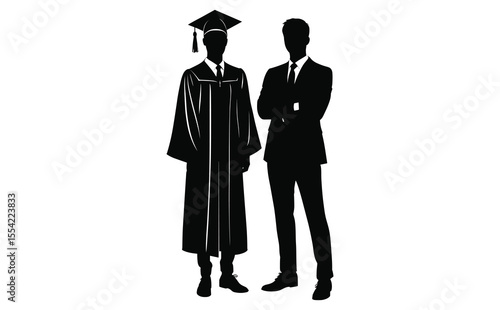 Female Graduate Silhouette with Mentor or Professional Man Vector