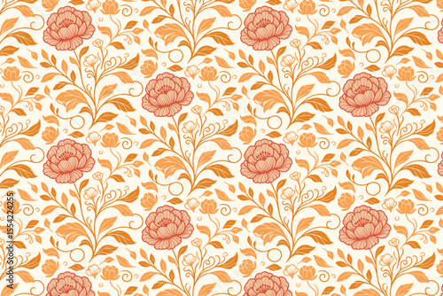 seamless line drawing of floral textures and leaf illustrations for packaging, table linens, and bedsheet design

