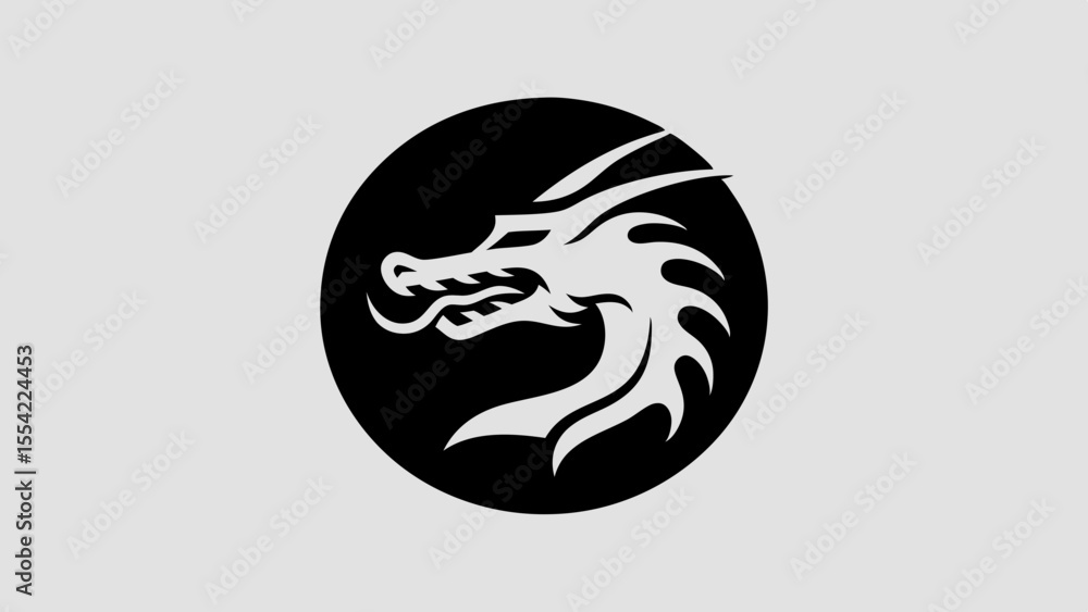 Fototapeta premium Fierce Dragon Head Logo Design in a Tribal Style graphic of a dragon's head, tattoo vector art design