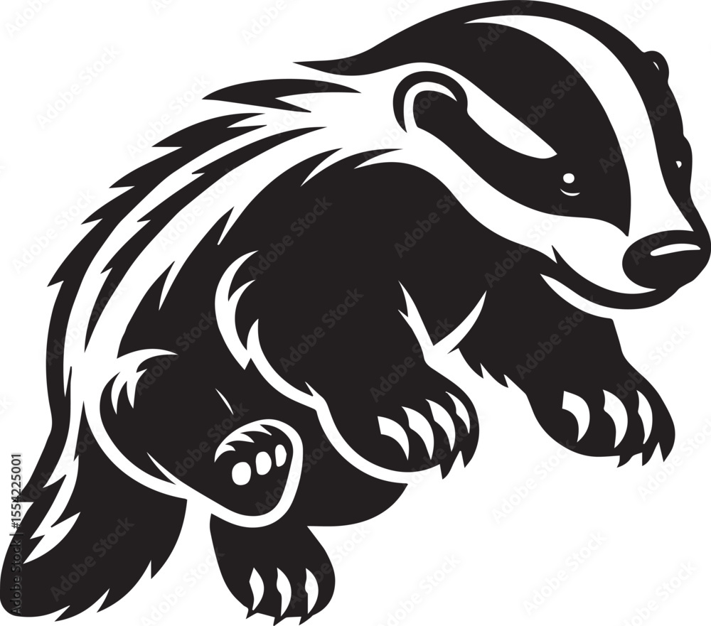 Naklejka premium Honey Badger Vector in black and white 