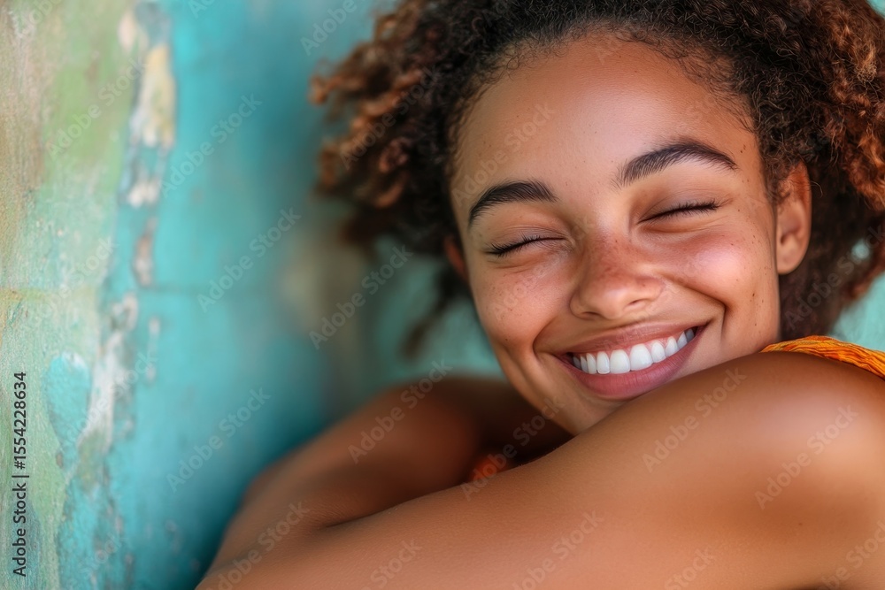 Self-care and self-esteem concept: Happy young woman hugging herself, celebrating self-love., Generative AI Self-care and self-esteem concept: Happy young woman hugging herself, celebrating self-love., Generative AI