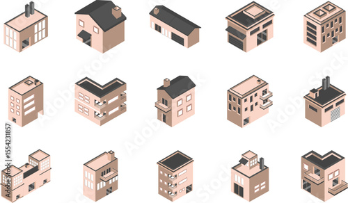 Isometric Building Icons A Collection of High-Quality Vector Icons for Architectural Designs and City Planning Projects