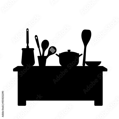 Silhouette of cooking utensils on table, culinary creativity